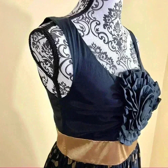 Anthropologie Retro Black Gold Polka Dot Fit & Flare Mini Flower Dress Size S - Picture 6 of 13